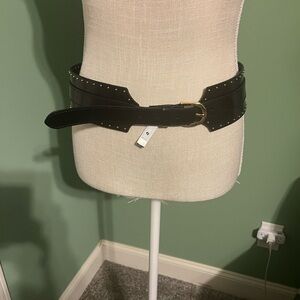 LOFT Black Leather Belt with Gold Buckle, M/L